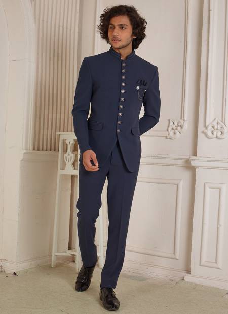 Navy Blue Colour jodhpuri Stylish Fancy Function Wear Suiting Heavy Mens Collection 3166
